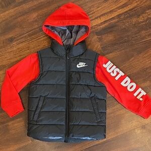 Nike 4t,Black Quilted Vest with Red Sleeves
